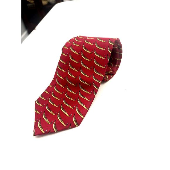 Fabris Venezia 100% Silk Tie Made in Italy Red Venetian Gondola Novelty Necktie - Picture 1 of 5